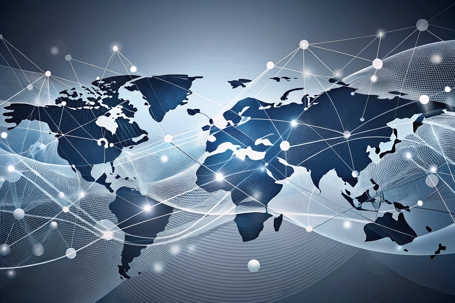 abstrakcyjna ilustracja w odcieniach szarości i błękitu, przedstawiająca faliste linie i kropki symbolizujące sieć połączeń lub mapę, bez tekstu i znaków